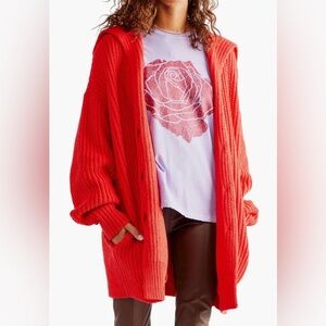 NWT Free People szL Swim Too Deep Cardigan in Red Hot…